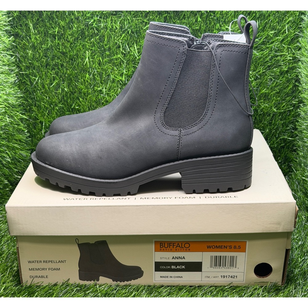 Buffalo David Bitton Anna Black Water Repellant Ankle Boots Memory Foam Size 8.5